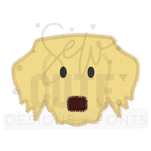 Golden Retriever Welpe Zottelohren Zick-Zack-Stich Applikation Stickdatei