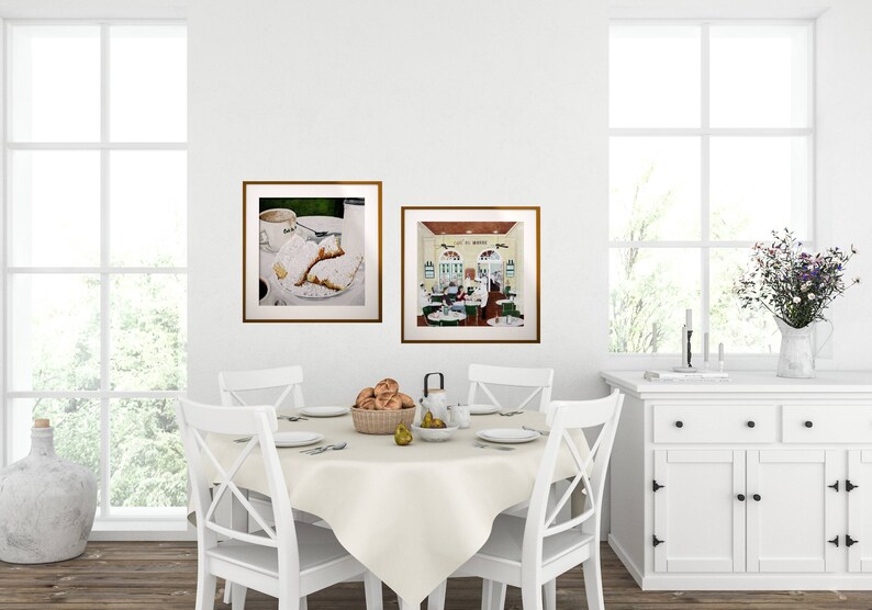 Minimalist Art Print New Orleans Art Kitchen Wall Art Original Colored Pencil Art of Coffee and Beignets Fine Art Print