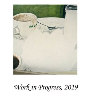 Minimalist Art Print New Orleans Art Kitchen Wall Art Original Colored Pencil Art of Coffee and Beignets Fine Art Print