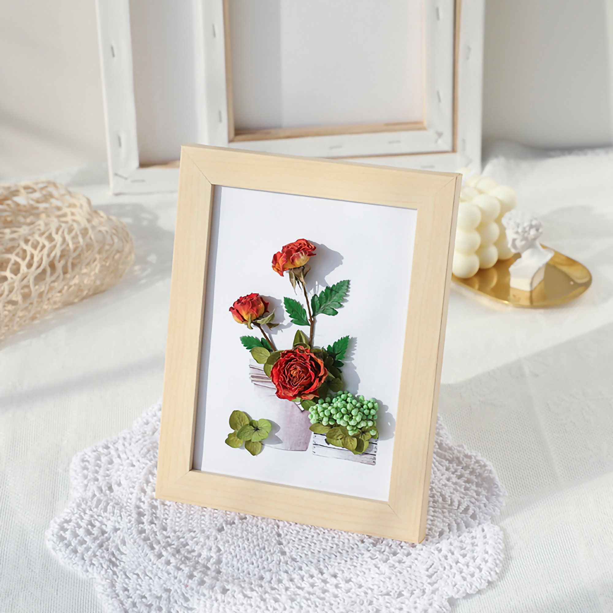 Red Dried Flower Frame Dried Flowers in Wooden Frame Variety Etsy
