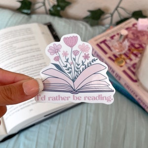 I&#39;d Rather Be Reading Floral Book Sticker / Book Sticker, Book Lovers Gifts, Booktok Sticker, Book stickers for water bottle, Books