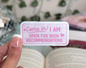 Book Lover Glossy Sticker, Open For Book Recommendations