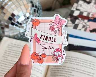 Fall Kindle Girl Sticker: Bookish Autumn Vinyl Decal