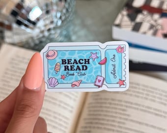 Naklejka „Beach Read Club”: Błyszcząca, wodoodporna naklejka winylowa na lato