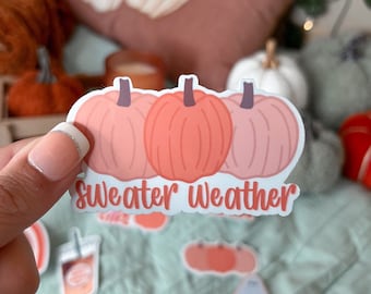 Pumpkin Sweater Weather Sticker, Glossy Water Resistant Vinyl