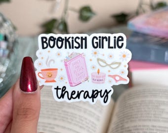 Bookish Girlie Therapy Sticker: Glossy Kindle Laptop Decal