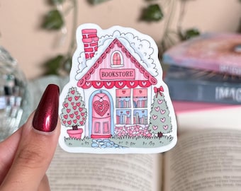 Pink Valentines Bookstore Sticker: Book Lover Gift