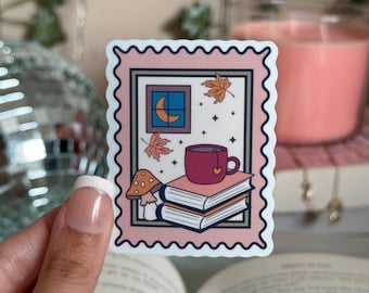 Fall Stamp Sticker: Bookish Kindle Reader, Autumn Leaves