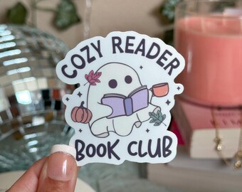 Cozy Reader Book Club Sticker: Fall Bookish Ghost, Kindle Sticker