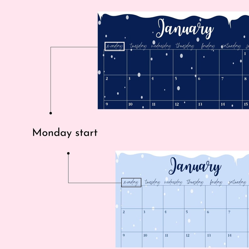Digital January 2023 Calendar Printable Monthly Calendar Etsy