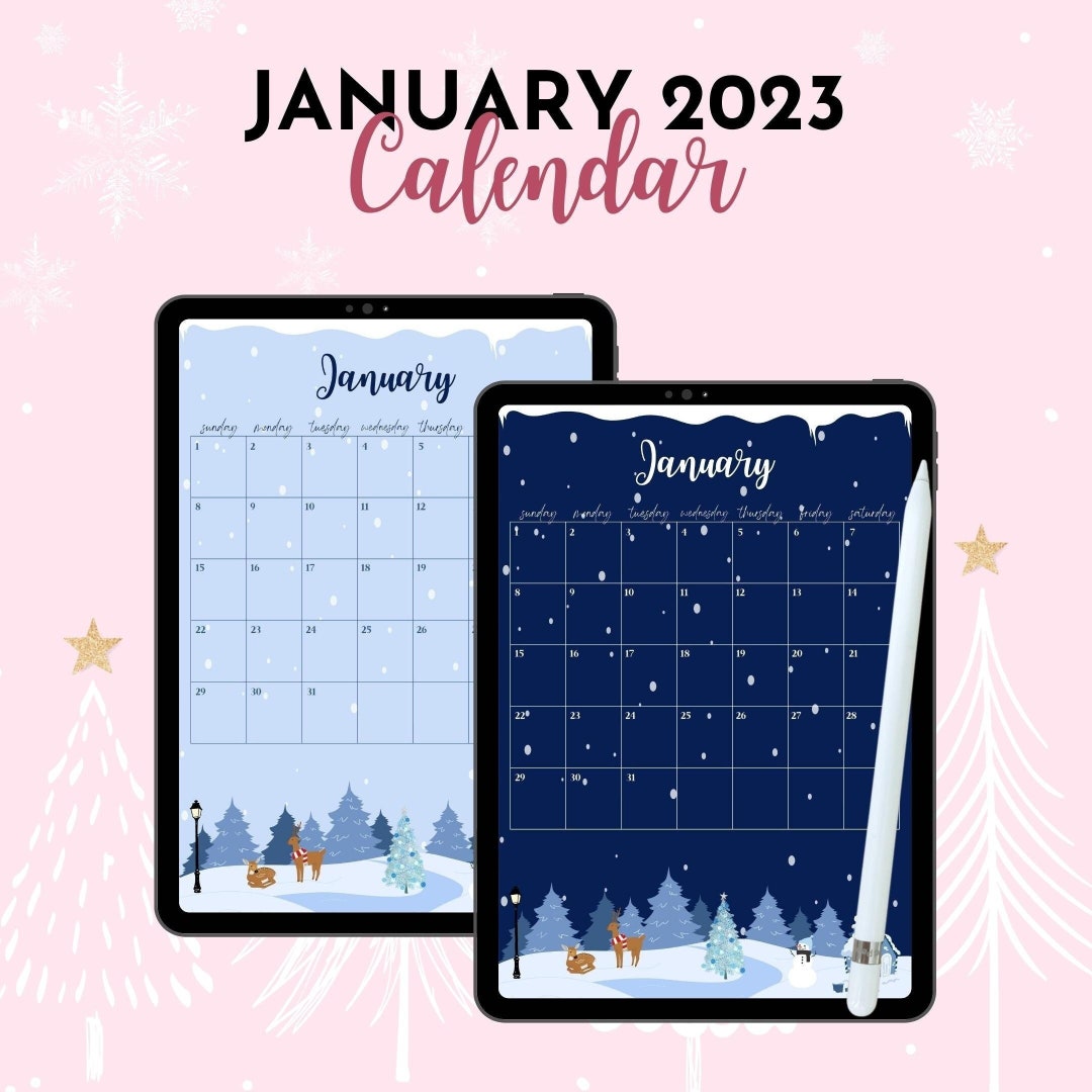Digital january 2023 calendar printable monthly calendar etsy