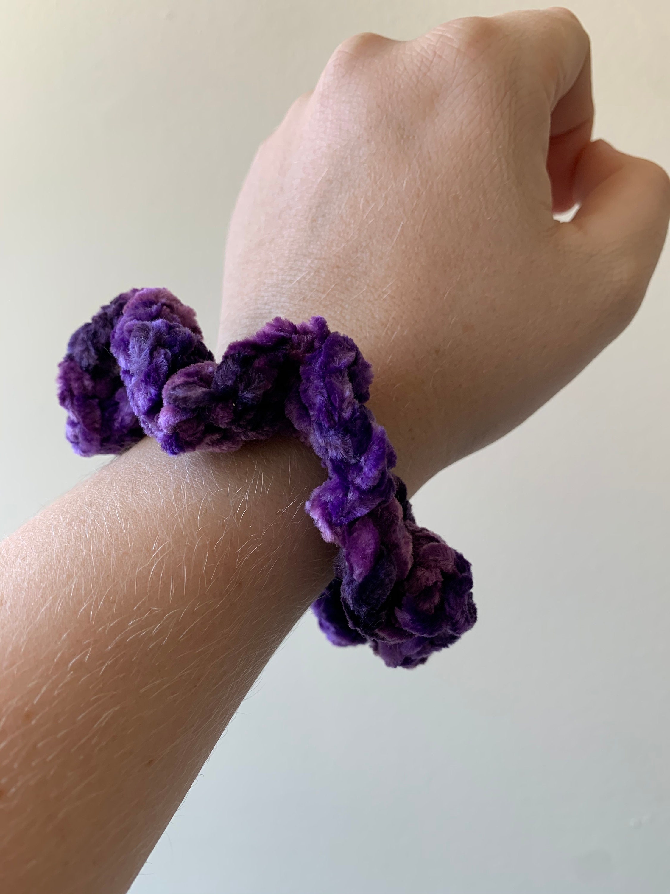 Crushed Velvet Crochet Scrunchie Purple Etsy