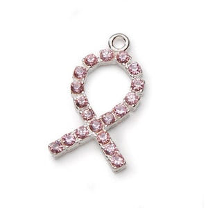 Pink Rhinestone Breast Cancer Ribbon Charm - New in Packaging