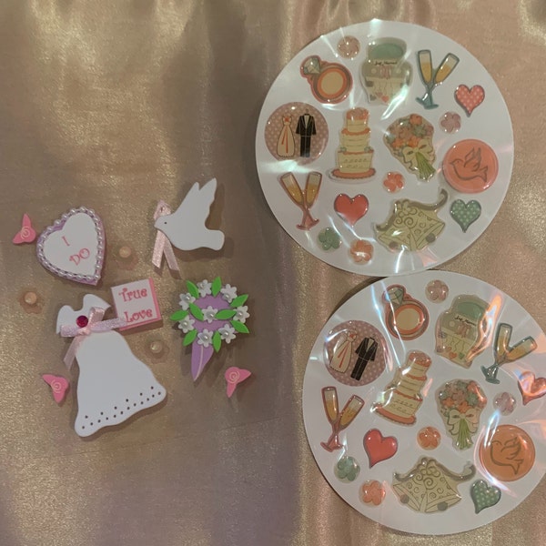 Set of Wedding Scrapbook Embellishments Foamies and Epoxy Stickers - Bridal Shower