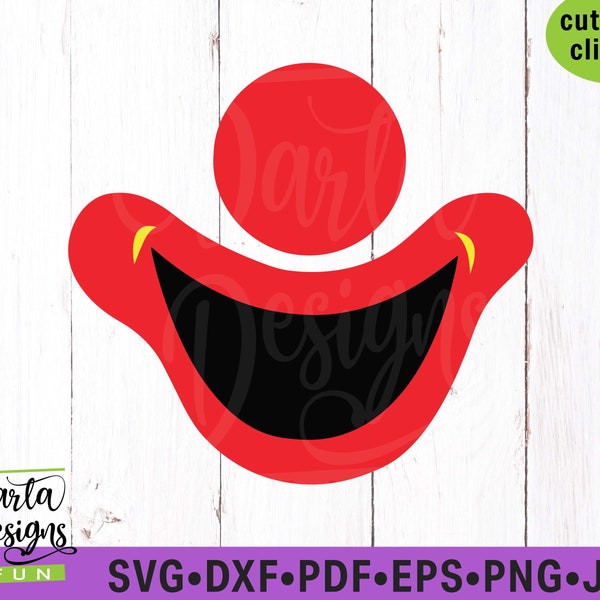 Funny clown mouth & nose design for face masks. SVG, DXF, PNG, Instant Digital Download; Kids, Children's Entertainers, Vinyl Decal Cut File