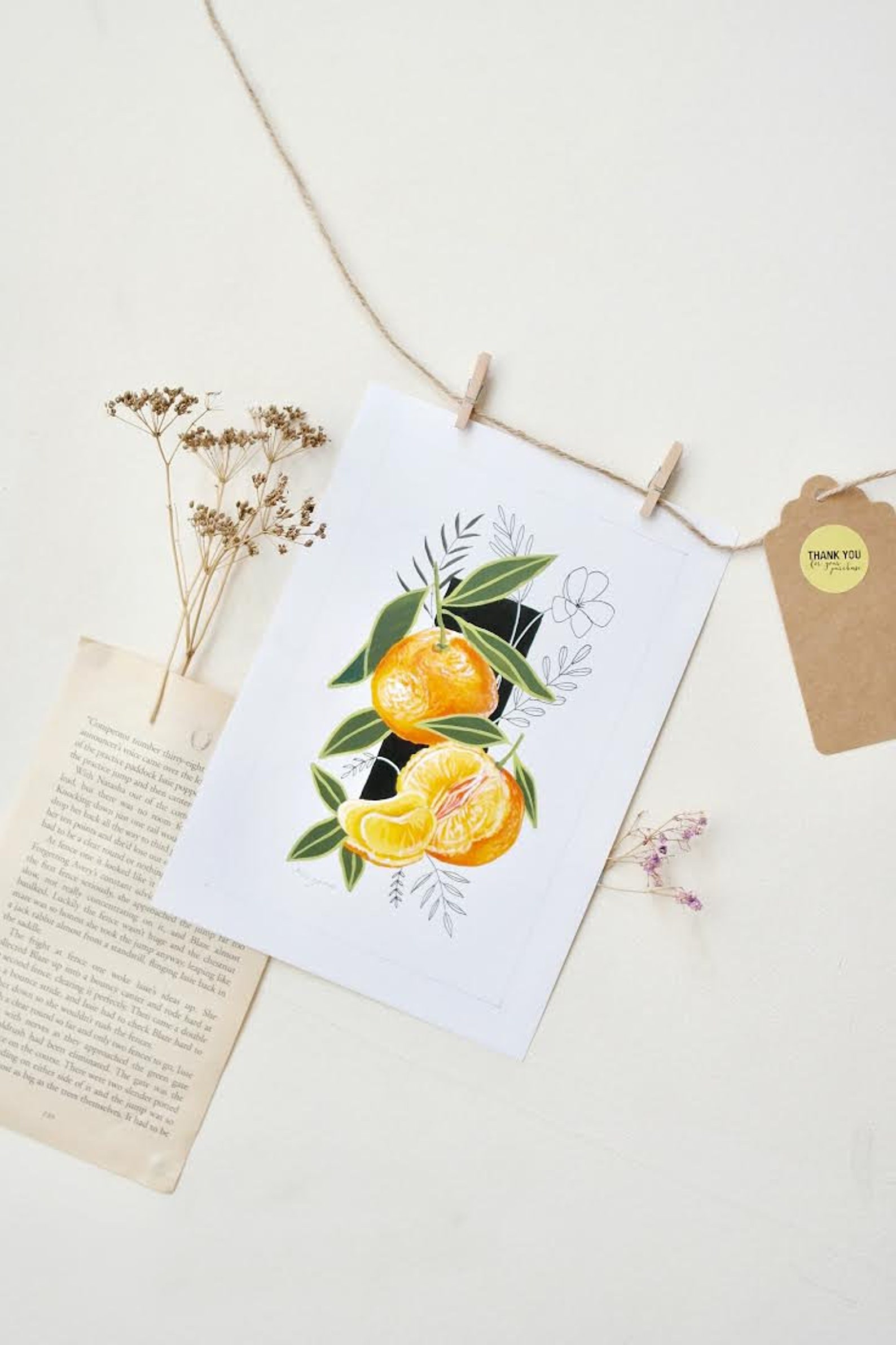 Clementine Art Print Wall Art Fruit Illustration Botanical Print