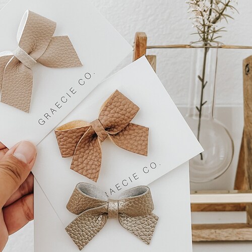 Baby Girl Hair Bows / Leather Bow/ Baby Girl Headband Etsy