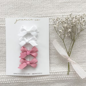 Classic Ribbon Hair Bows (Set of 4) Amethyst, Spring Bows, Baby Hair Bows, Snap Clips, Toddler Clips, Baby Girl Clip, Mini Bow, Pig Tail Set