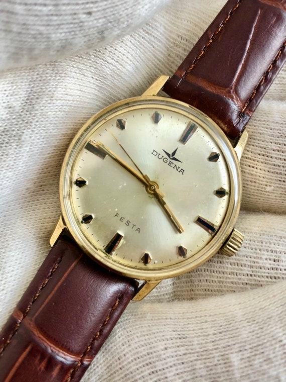 Dugena Festa vintage heren verguld klassiek horloge gemaakt in | Etsy België