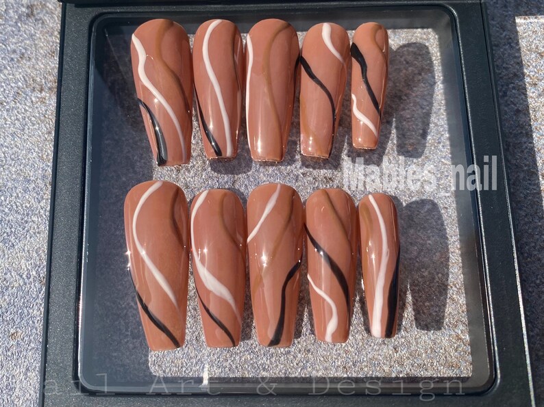 Abstract Art Nails/ Press on Nails /Long Coffin Nails / Custom image 0