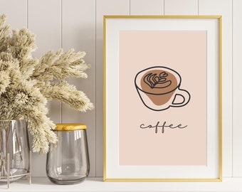 Impresión de café, arte de café de moda, decoración de pared elegante, póster de arte de pared estético