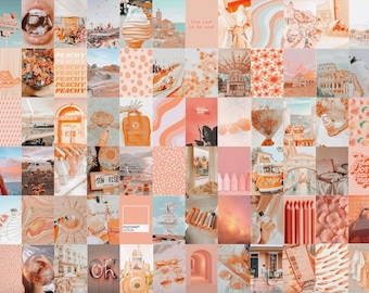 Kit de collage estético de melocotón y verde azulado