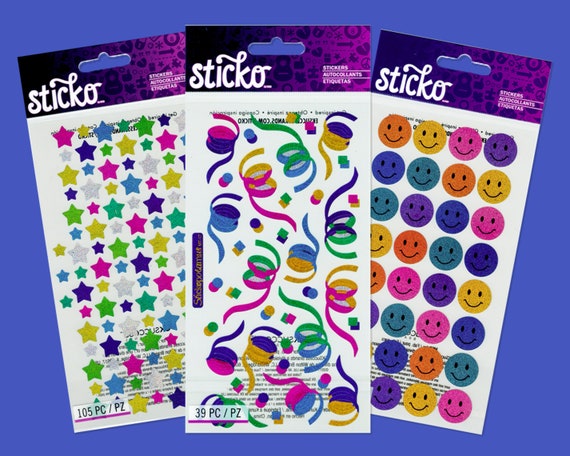 Sticko Stickers Glitter Stickers Sparkly Stickers Smiley Face Bubbles  Balloons Party Stickers Heart Stickers Toploader Deco 