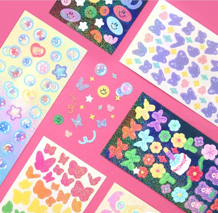 Set of 6 Hologram Confetti Deco Sticker Pack Deco stickers Glitter ...