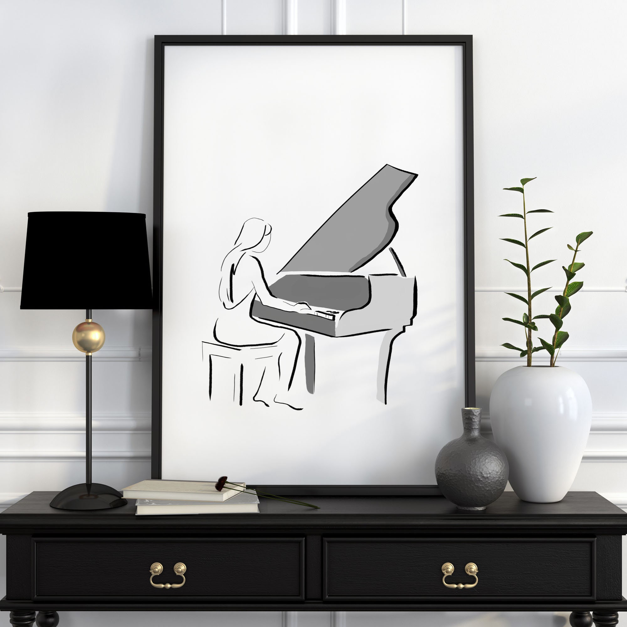 Classical Music Art Modern line drawing Female line art | Etsy