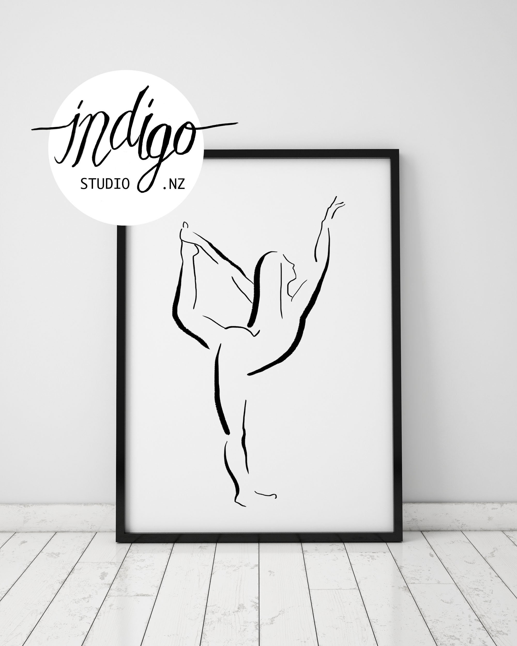 Balance Position Modern Line Drawing Print Woman Pose Etsy
