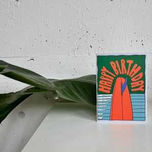 Joyeux anniversaire - carte avec enveloppe - carte de surf, carte de voeux, anniversaire, surf, fin, carte vierge