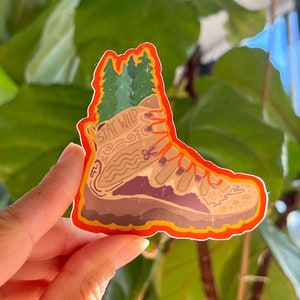 HIKING BOOT - Open Country Traverse / Rivers, Mountains, Pacific Northwest, Hiking Travel Sticker,  Adventure, Vinyl Sticker, Mushrooms