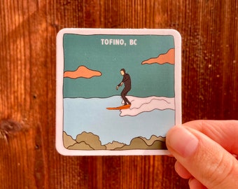 Tofino Sticker - "Longboard Daze" / Tofino Travel Sticker, Surf Vinyl Sticker, Vancouver Island Laptop Stickers
