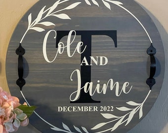 Personalized Round Stained Tray with Lazy Susan - Customizable, Closing Gift, Anniversary, Housewarming Gift, Wedding Present