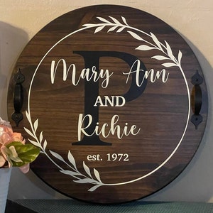 Full Circle Custom Last Name Monogram Serving Tray with Lazy Susan Spinner
