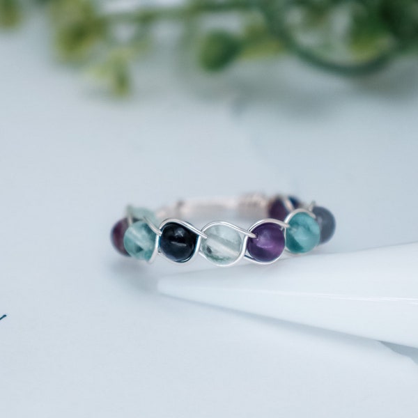 Fluorite Braided Crystal Rings, Healing Crystal Ring, Fluorite Gemstone Ring, Best Friends Gift, Dainty Ring, Crystal Wire Ring, USA Made