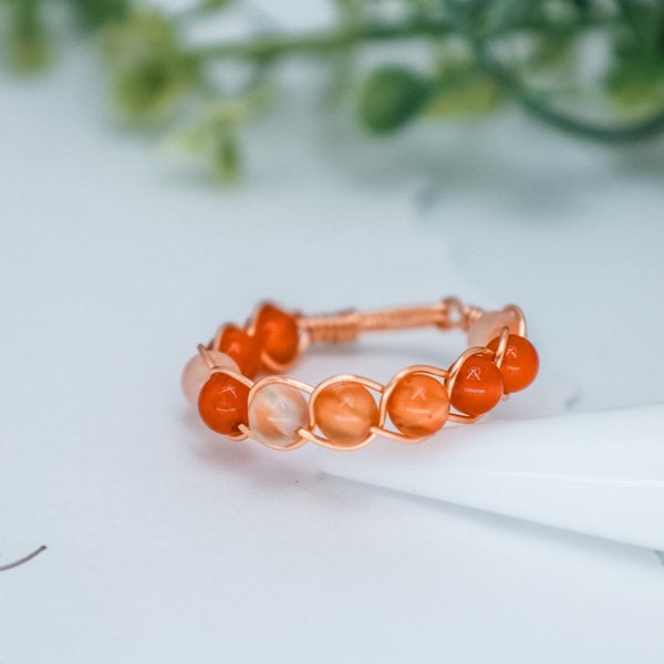 Carnelian Braided Gemstone Ring, Gemstone Ring, Crystal Wire Ring, Dainty Gemstone Ring, Carnelian Gemstone Jewelry, Gold Ring, Carnelian