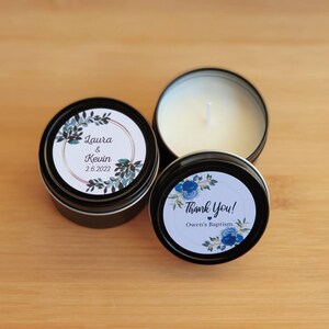BLACK Candle Favors w/ Custom Label - Natural Soy - Wedding - Baby Shower- Bridal Shower - Birthday-  Logo - Business - Bulk Favors