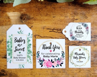 Custom Baby Shower Tags - Baby Shower Party Tags, Custom Bag Tag, Favor Tags, Personalized Tags, Baby Shower Thank You Tags, White Gift Tags