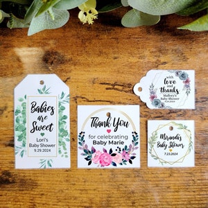 Custom Baby Shower Tags - Baby Shower Party Tags, Custom Bag Tag, Favor Tags, Personalized Tags, Baby Shower Thank You Tags, White Gift Tags
