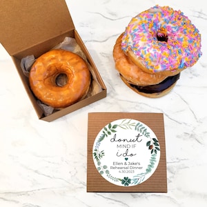 Rehearsal Dinner Donut Box - Custom Donut Favors, The Night Before Donuts, Edible Favor, Donut Label, Box for Donuts, Rehearsal Dinner Ideas