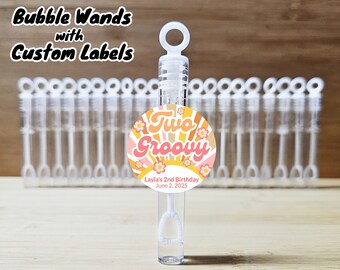 Two Groovy Birthday Bubble Favors - Custom Labels & Filled Bubble Wand - 2nd Birthday, Party Favors, Girl Birthday Party, Kids Goodie Bags