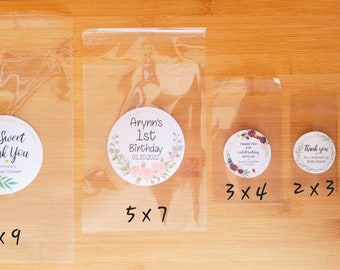 Custom Favor Treat Bags - 5 x 7in, 2 x 3in, 3 x 4 & Labels - Wedding Baby Bridal Shower Bachelorette Birthday Business Logo School Graduate