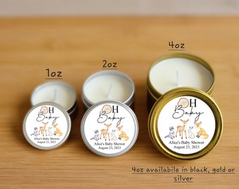 Woodland Baby Shower Candle Favors - FULLY ASSEMBLED - Custom Woodland Shower Candles, Rustic Baby Shower Favors, Boy Woodland Theme Favor