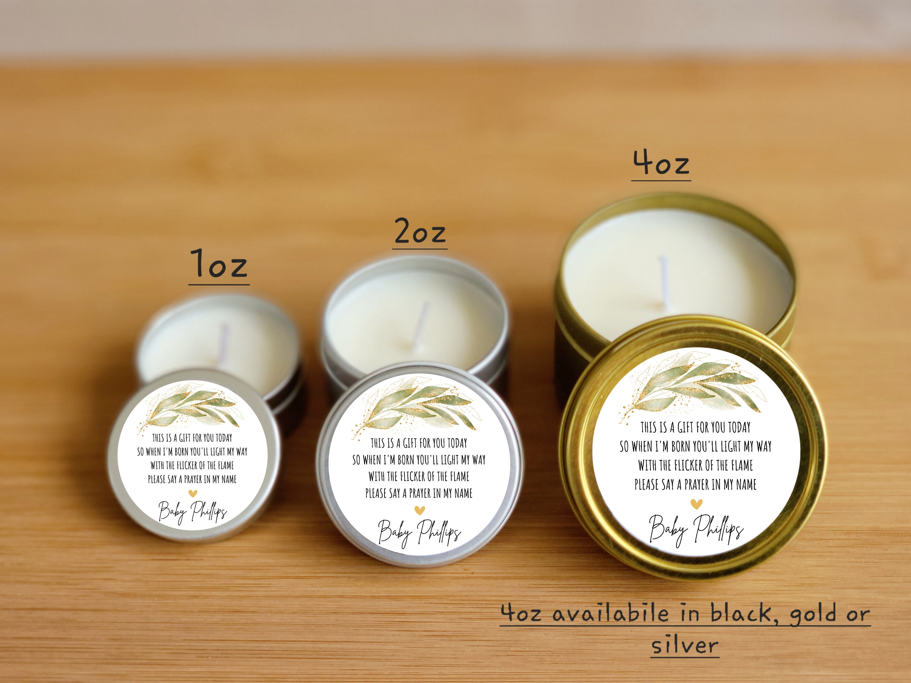 Greenery Baby Prayer Candle Favors - FULLY ASSEMBLED - Unisex Poem Baby Shower Candles, Gender Neutral Prayer Candle Favor, Prayer Candles