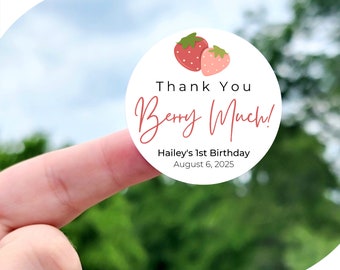 Thank You Berry Much Stickers - Custom Berry Theme Party Labels, Berry Favor Stickers, Strawberry Favor DIY Berry Stickers Birthday/ Shower