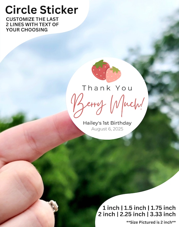 Thank You Berry Much Stickers - Custom Berry Theme Party Labels, Berry Favor Stickers, Strawberry Favor DIY Berry Stickers Birthday/ Shower