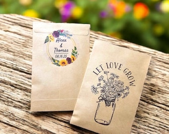 Let Love Grow Seed Favors Personalized - Wildflower SEEDS INCLUDED & Sealed - Wedding Floral Bridal Flower Seed Packets, Outdoor Anniversary