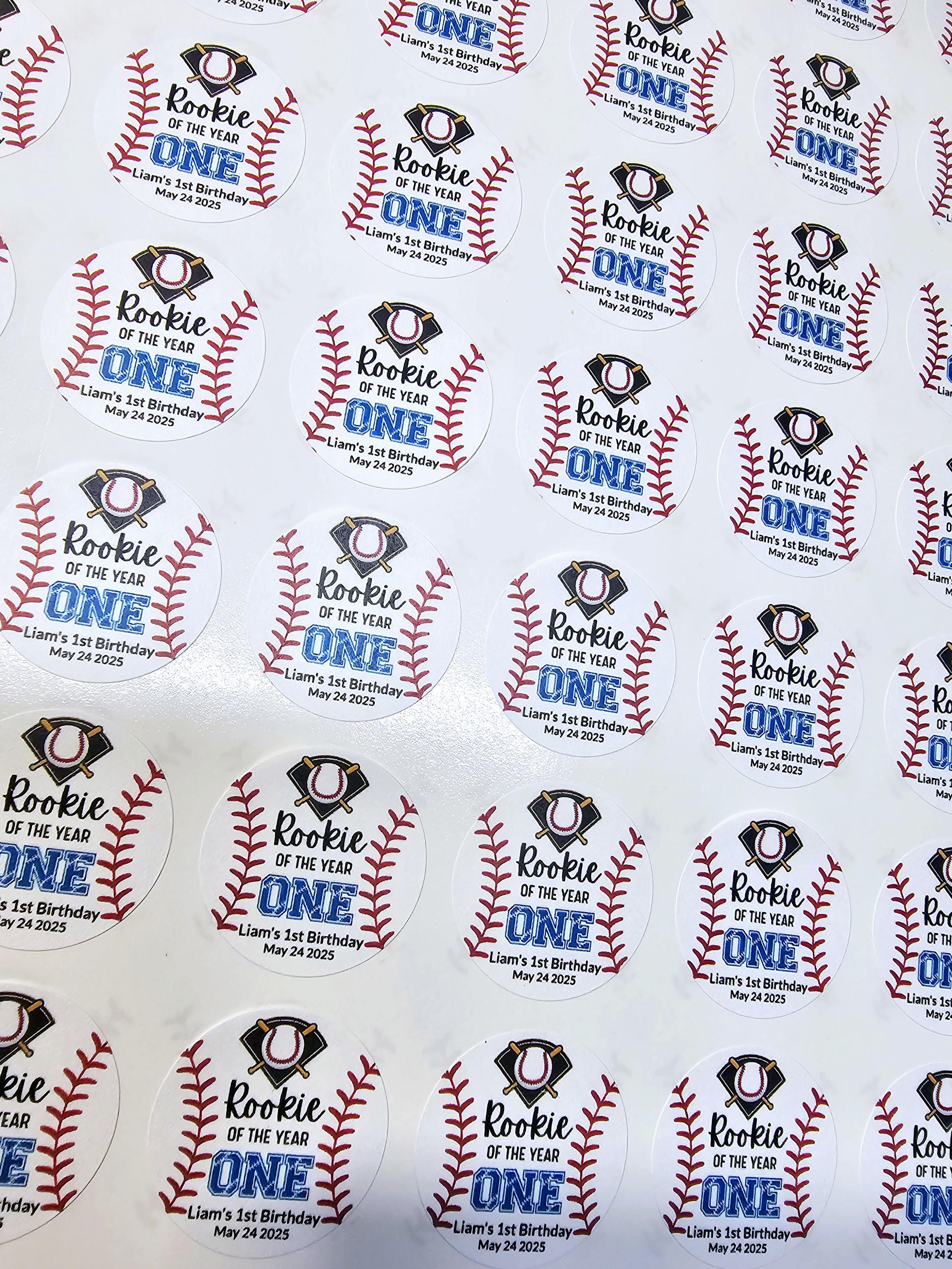 Rookie of the Year 1st Birthday Stickers - Custom Baseball Birthday ...