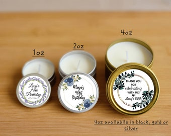 Birthday Party Candle Favors - FULLY ASSEMBLED - Natural Soy - Custom Candle Favors, Adult Birthday Favor Ideas, Custom Birthday Candles